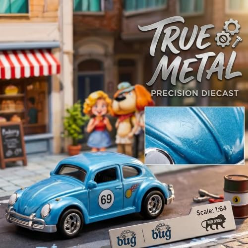 Image of Premium 1:64 Scale Die Cast Metal Toy Car Mini Collectible Vehicle with Free Rolling Wheels Realistic Metal Body Display Model for Kids Boys Girls Blue Color