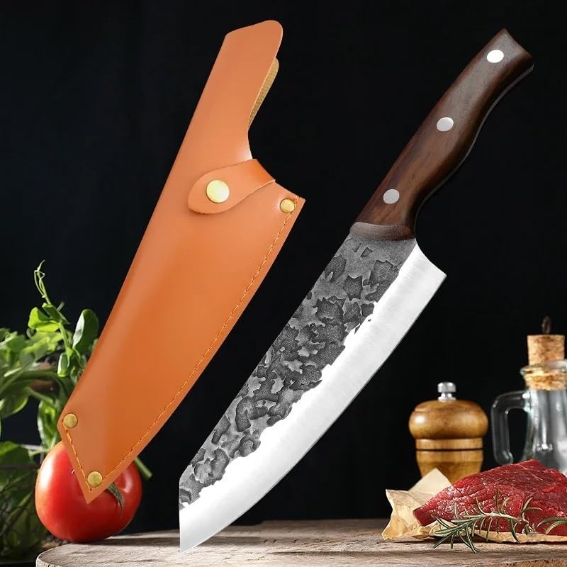 Meat Cleaver,Cleaver Knife 7 inch Forged Butcher Kitchen Knife Stainless Steel Meat Cleaver Chef Fish Vegetables Slicing Cooking Knife With Sheath (Color : Knife with cover)