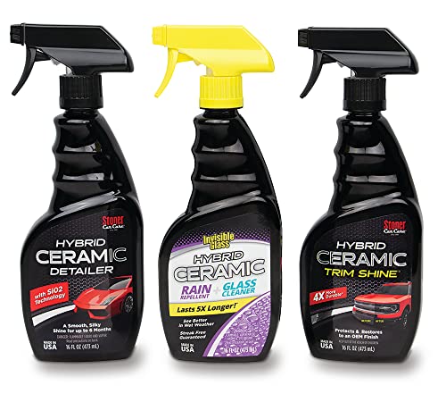 Stoner Car Care 99615 Hybrid Ceramic Kit – Complete Exterior Protection for Paint, Trim, and Glass with Ceramic Detailer, Trim Shine, and Rain Repellent – Long Lasting SiO₂ Shine – 3 Piece Set