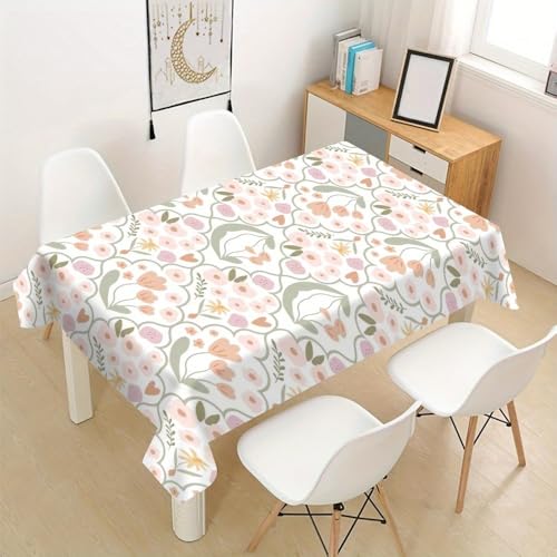 �e�[�u���N���X ������� �������ȒP table cloth �i�`�������K�[�f���� �z���C�g�n�Ƀp�X�e���s���N�ƃO���[���̎�`���t�����[�v�����g ����ɂ��� ����h�~ �ϋv �p�[�e�B�[�p �ƒ�p �Ɩ��p (55in×71in/140*180cm,Whit
