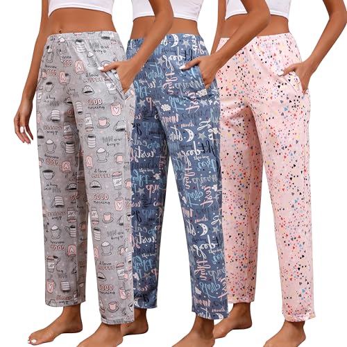 PNAEONG Pajama Pants Women 3 Pack Soft Cotton...