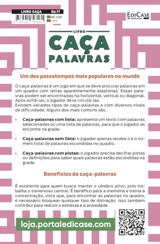 Livro Caça-Palavras 77 + Lápis de Brinde: Nível Médio/ Difícil - 76 Jogos para exercitar o cérebro
