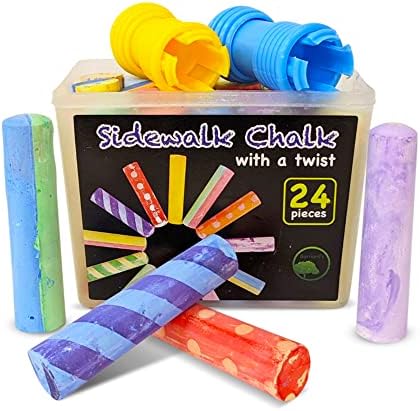BERNARD'S - 24-Piece Sidewalk Chalk with a Twist, Multi-Colored Jumbo Chalk for Kids, With 2 Chalk Holders and Carrying Case, Non-Toxic, Washable Chalk for Indoor/Outdoor Art Play