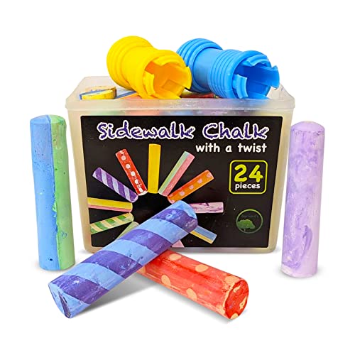 Bernard's - 24-Piece Sidewalk Chalk With A Twist, Multi-Colored Jumbo Chalk For Kids, With 2 Chalk Holders And Carrying Case, Non-Toxic, Washable Chalk For Indoor/Outdoor Art Play #TOP29