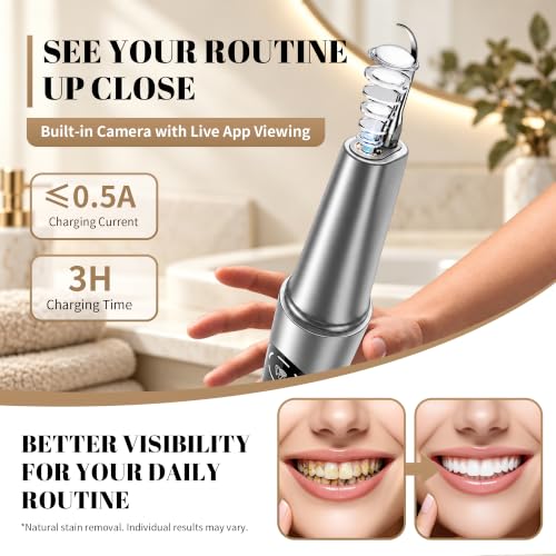 MEMIRY M1 Ultrasonic Plaque Remover for Teeth with Camera | Built-in camera, LED display, 5 cleaning levels, USB charging, and 2 stainless steel cleaning heads — view 2