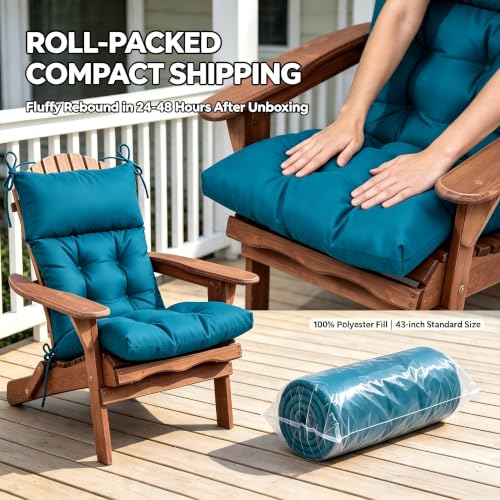 Image of QILLOWAY Outdoor Rocking Chair Cushion 43x21 Inch, 100% Polyester Waterproof Patio Rocking Chair Cushion, High Back Weatherproof Chair Pad for Adirondack & Outdoor Furniture, Peacock Blue