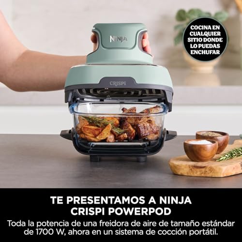 Ninja CRISPi Freidora de Aire portátil, 3,8 l, 4 en 1, freír con Aire, Asar, Mantener Caliente y gratinar, compacta, Incluye 2 recipientes de Vidrio extraíbles y Tapas, 1700 W, Salvia, FN101EUSG - imagen 12