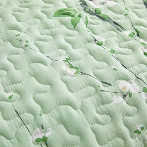 Quilt Set Queen Size Green Branch Bloom Flower 3 Pieces Quilt Bedding Set 88X88 Soft Microfiber Lightweight Coverlet Bedspread Summer 3 Pc Bed Cover For (1 Quilt+ 2 Shams) #TOP7