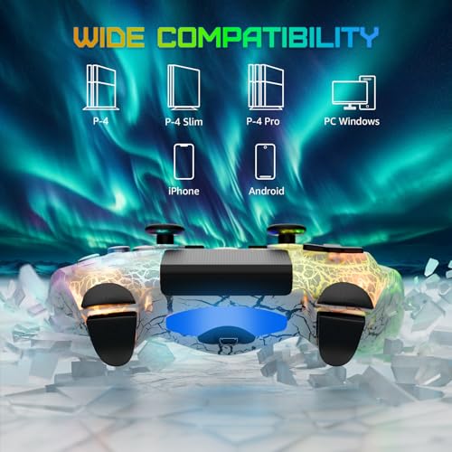 Image of CHENGDAO Controller for PS4, Wireless Controllers for PlayStation 4 /Pro /Slim, Remote Control with Adjustable RGB Light /1000mAh Battery /6-Axis Motion Sensor /Double Vibration /3.5mm Audio Jack, White