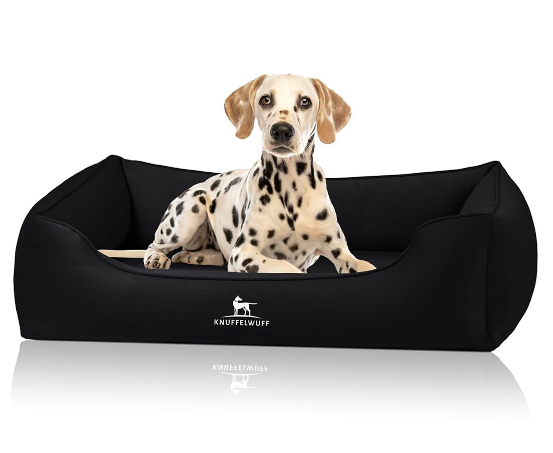 Knuffelwuff Olive Orthopaedic Dog Bed, XL - Black, Easy Clean Suede Look, Memory Foam, Water-Repellent, Washable, Joint-friendly, Robust for Small to Large Dogs