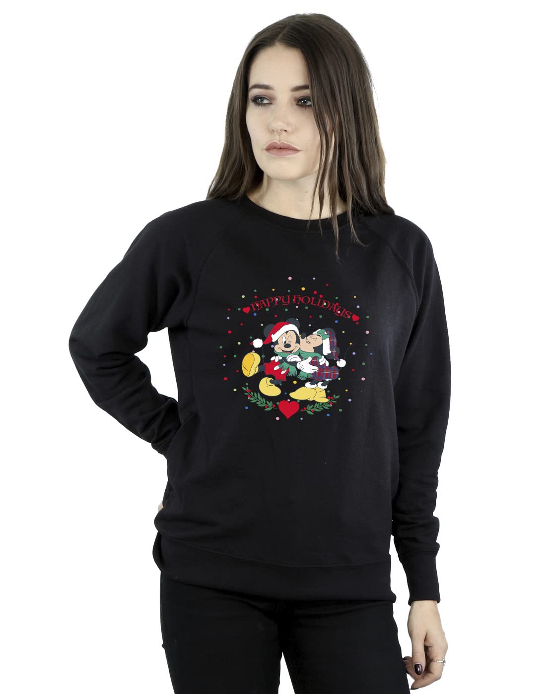 Disney Women's Mickey Mouse Mickey Minnie Christmas Sweatshirt Black XX-Large
