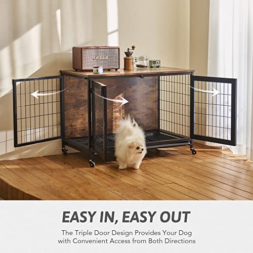 CO-Z-37-Inch-Furniture-Dog-Crate-with-Wheels-110-lb-Pet-Puppy-Dogs-Indoor-Furniture-Style-Wooden-Kennel-Heavy-Duty-Pet-Cage-House-for-Small-Medium-Large-Dogs-Triple-Door-Side-End-Table-Dog-House