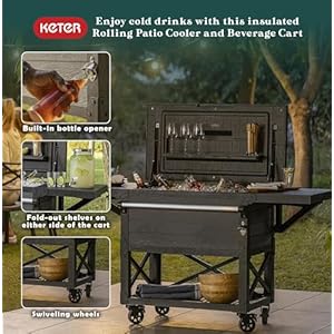 Keter Rolling Ice Cooler Cart, Outdoor Party Beverage Stand w/Wheels, 89.8 Qt, Dark Grey Keter Rolling Ice Cooler Cart Outdoor Party Beverage Stand wWheels 898 Qt Dark Grey