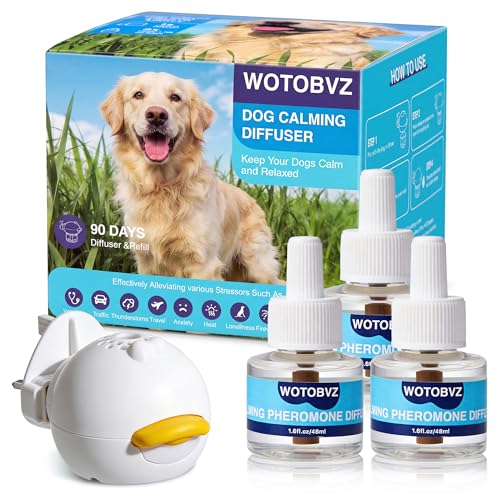 WOTOBVZ 4-in-1 Dog Calming Plug in Relaxants & Anxiety Relief Therapet Diffuser for Dogs Dog Calming Diffuser Pheromone Equipped with 1 Diffusers+3 Refills Adapt for Dogs
