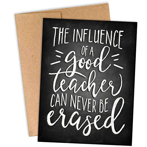 THANKS, TEACH! Set of 10 Teacher Thank You Gift Notecards - The Influence of a Good Teacher Can Never Be Erased - Thank You Cards For Teachers Bulk Set - Proudly Made in the USA By Palmer Street Press