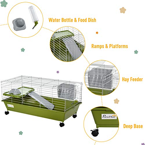 Pawhut 35" Small Animal Cage Chinchilla Guinea Pig Hutch Ferret Pet House With Platform Ramp, Food Dish, Wheels, & Water Bottle #TOP5