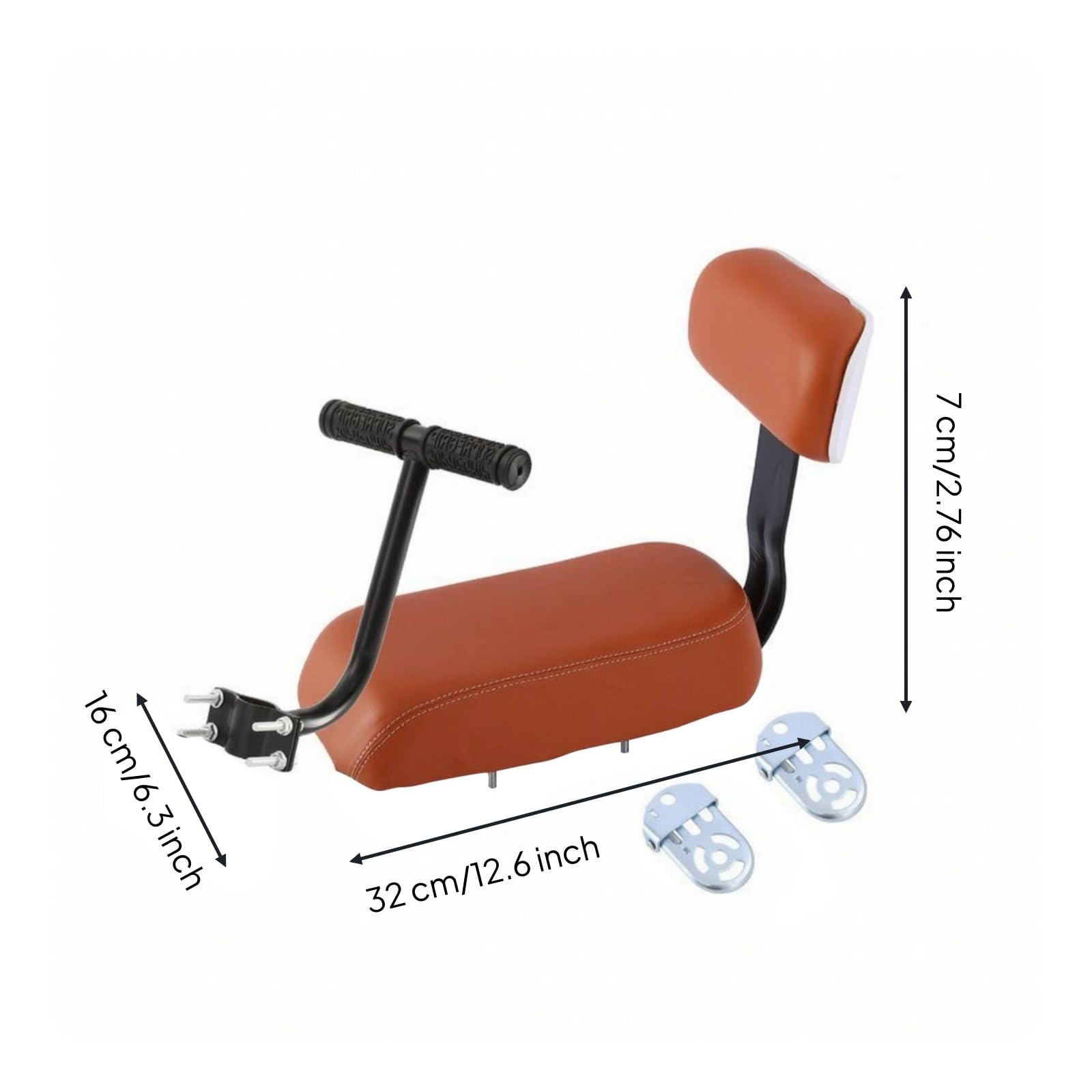 Seggiolino Bici Bambini Sella Imbottita, Marrone, Cuscino Con Schienale + Bracciolo + Poggiapiedi Pieghevole