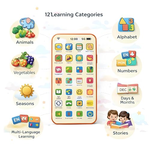 Image of Kids Phone - Rechargeable Toy for Kids with 24 Learning Modes | Talking Dummy Mobile for Boys & Girls Age 2-12 | Educational Mobile Phone Toy with Music & Games Flash Card Phone