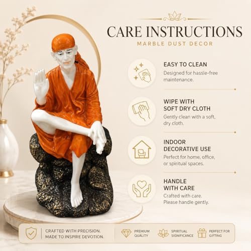 Image of ARMONIA Shirdi Sai Baba Murti for Pooja | Premium Sai Statue Idol for Home Decoration Temple Living Room Office Meditation Space & Spiritual Gift | Marble Dust Finish Decorative Showpiece 23.6 Inch