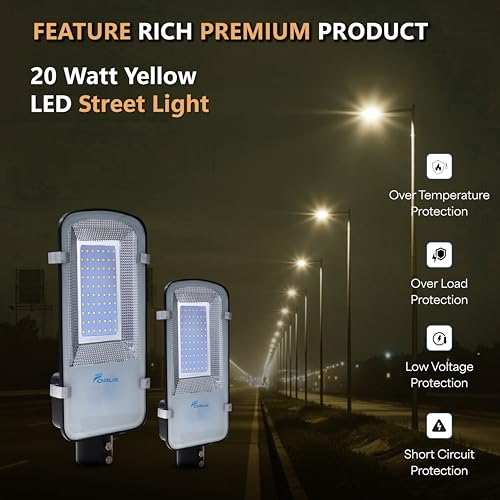 Image of Forus 20W LED Street Light with Clamp, IP66 Waterproof Outdoor LED Street Light, High Lumen 2400lm Yellow, Aluminium Body for Road, Parking Lot, Garden & Industrial Outdoor Lighting (1 Pc)