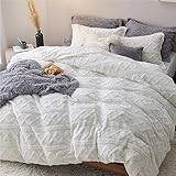 Picture of Bedsure Fluffy Flannel Duvet Cover Set - Faux Fur Comforter Cover Queen Size, White Warm Plush Bedding for Winter, 3-Piece Set with Zipper Closure (90"x90") and 2 Pillow Shams