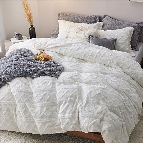 Bedsure Flannel Duvet Cover Set, Queen, Faux Fur, 3-Piece