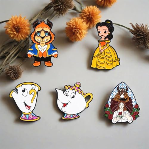Cartoon Princess Enamel Pin Collection Set, 5 Pieces, Decorative Character Pins3