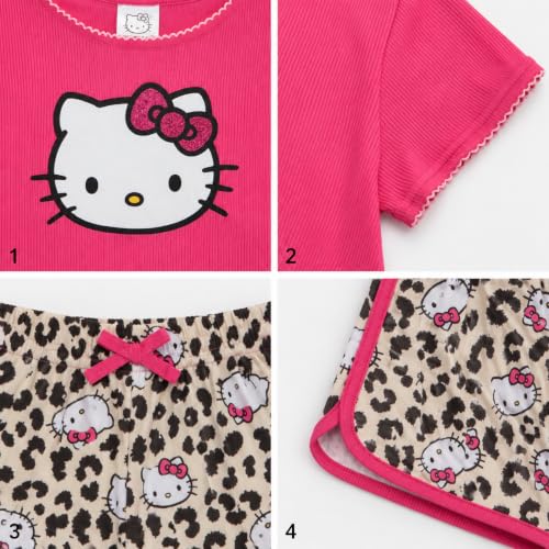 Image of Hello Kitty Girls Short Set - 2 Piece Short Sleeve Graphic Tee and Shorts Clothing Outfits (Sizes: 2T-12)