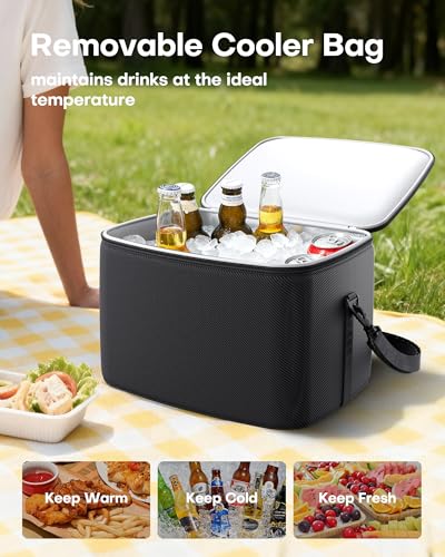 HOTOR Trunk Organizer - 3-Compartment Car Organizer and Storage with Cooler Bag, Foldable Car Storage Organizer for SUV with Handles & Strap for Shopping, Picnic, 33.1\" x 13.0\" x 11.8\", Black