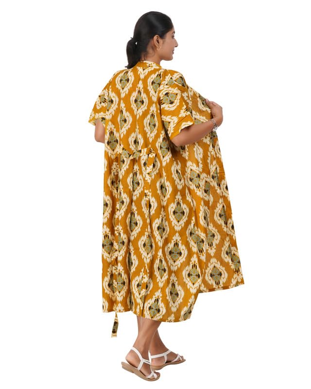 Image of MENMAII Cotton Feeding Robe for Women | Soft Breathable Maternity & Nursing Wear | Front Open Easy Feeding Access | Comfortable Nightwear for New Moms|Calf Length [Size: L,XL,XXL,3XL /FS]