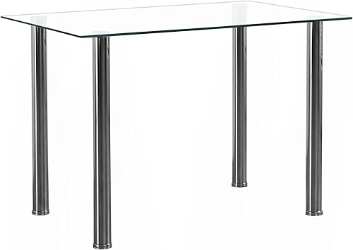 Karl home Moderna mesa de comedor de vidrio templado mesas de vidrio para cocina y comedor con 4 patas de metal resistentes capacidad de 200 libras