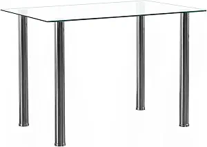 FCH Tempered Glass Dining Table for 4, Small Rectangular Kitchen Table, Modern Furniture, 43 inches, Clear Glass