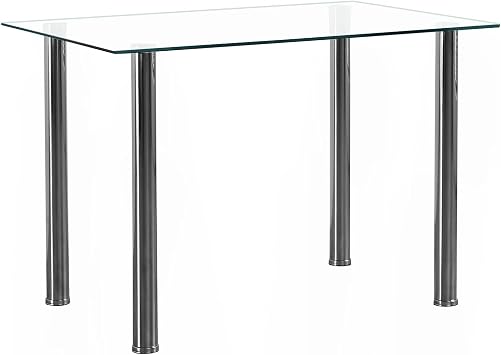 FCH Tempered Glass Dining Table for 4, Small Rectangular Kitchen Table, Modern Furniture,for Apartment & Small Places & Home & Dining Kitchen, 43", Sturdy Clear Glass