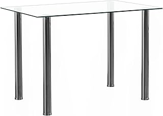 Karl home Modern Tempered Glass Dining Table, Kitchen & Dining Room Glass Tables with 4 Heavy-Duty Metal Legs, 200lbs Capacity, 43" L x 28" W x 29" H