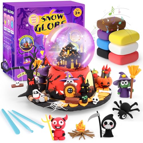 Maphoy Halloween Craft Kit to Make Your Own Snow Globe with Air Dry Clay, Craft Toys for Kids, Rotating Musical & Lights Arts and Crafts, DIY Gifts for Girls Ages 4 5 6 7 8 9 10 Years Old