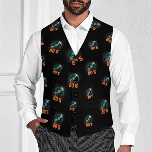 Vintage 80's Suit Vest for Men Slim Fit Tuxedo Waistcoat Button Down V Neck Business Dress Coat4