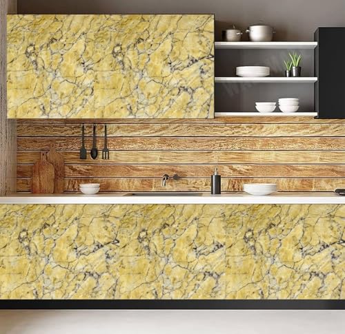 Image of WISDOM Countertop Peel and Stick Marble Contact Paper for Countertops Vinyl Waterproof Self Adhesive Countertop Contact Paper Marble Wallpaper (Yellow Marble Wallpaper, 24x100 inch)
