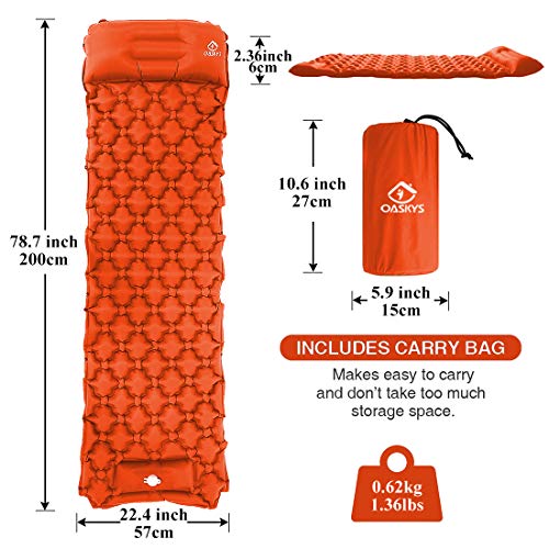 image for oaskys Camping Sleeping Pad Ultralight Backpacking Air Mattress with I