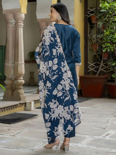 Image of VredeVogel Kurta Set with Dupatta | Embroidered Viscose Rayon Kurta Pant Set for Women | Women's Ethnic Casual Kurti Set