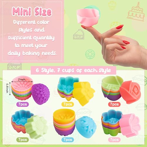 image for R HORSE 42Pcs Mini Size Silicone Molds, 2 x 0.8 inch Cupcake Multi Flo
