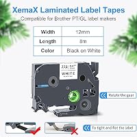 3x XemaX Schriftband Kompatibel für Brother P-touch Bänder 12mm TZe-231 TZe 0,47'' Etikettenband für Brother Beschriftungsgerät PT-1010 H105 D600 H100R H110 H101C H100LB H200 D400, Schwarz auf Weiß – Ansicht 2