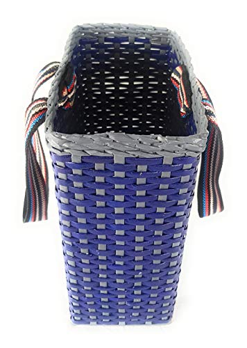 Image of Paperus, Small Blue & Grey, Lunch Bag, Carry Bag, Handbag, Tiffin Basket, Eco-Friendly, Handmade, of Paper Ropes 11 in Tall 10 in Length 5 in Wide Base