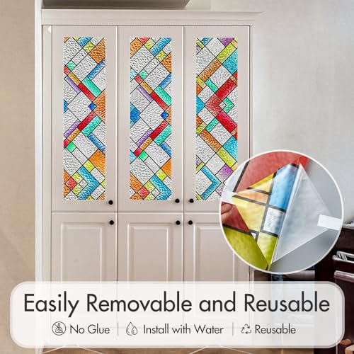 Image of SUNBABY Stained Glass Window Privacy Film, Decorative Windows Cling 3D Gothic Window Coverings,UV Sun Blocking Static Window Film Decals for Home Bathroom Door(35.4 inchx157.4 inch)