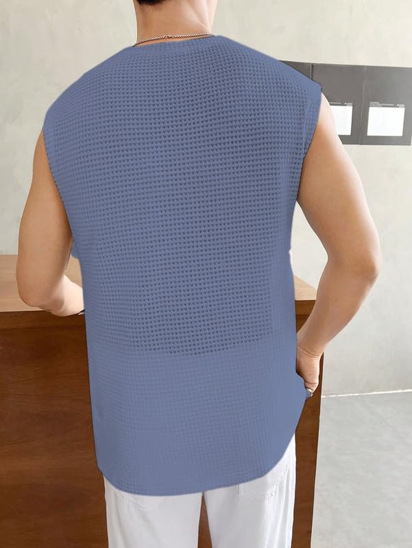 Image of Imsa Moda Mens Waffle Tank Tops Sleeveless Round Neck Polycotton Vest,Sando & T-Shirt for Gym, Running and Outdoor