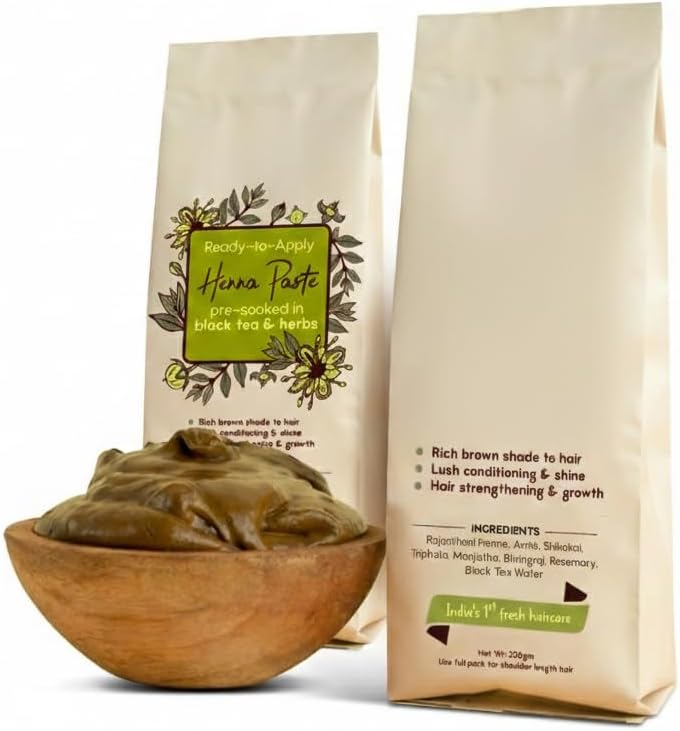 Ready-to-Apply Henna Paste, Pre-Soaked in Black Tea & Herbs, Rich Brown Shade, Hair Conditioning & Shine, 220gm