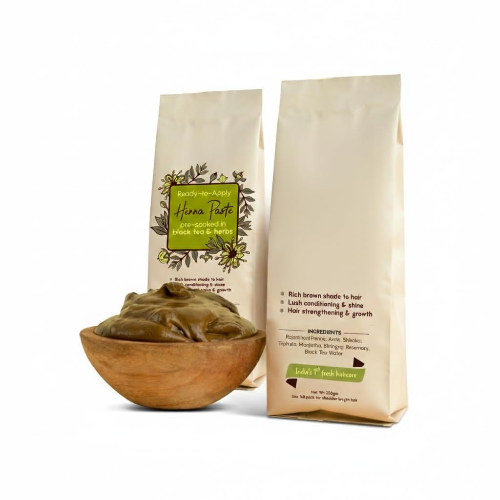 Ready-to-Apply Henna Paste, Pre-Soaked in Black Tea & Herbs, Rich Brown Shade, Hair Conditioning & Shine, 220gm