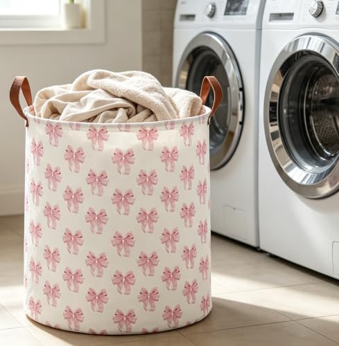 Image of 19.7 inch Laundry Basket,Dirty Clothes Hamper,Waterproof Storage Bin,Room Decor(Shimmer Bowknot)