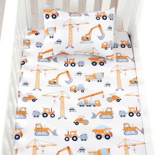 Image of JISEN 3 Piece Crib Bedding Set Soft Baby Crib Bedding Set Construction Trucks Crib Comforter Set - Comforter Sheet Pillowcase Nursery Bedding Sets for Baby Girls or Boys