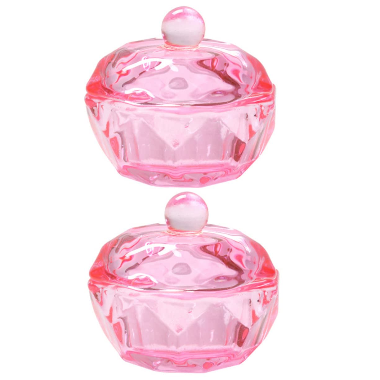 FOMIYES Pink Crystal Cup Glass Nail Dish 2pcs Lid for Liquid Nail Dip Container