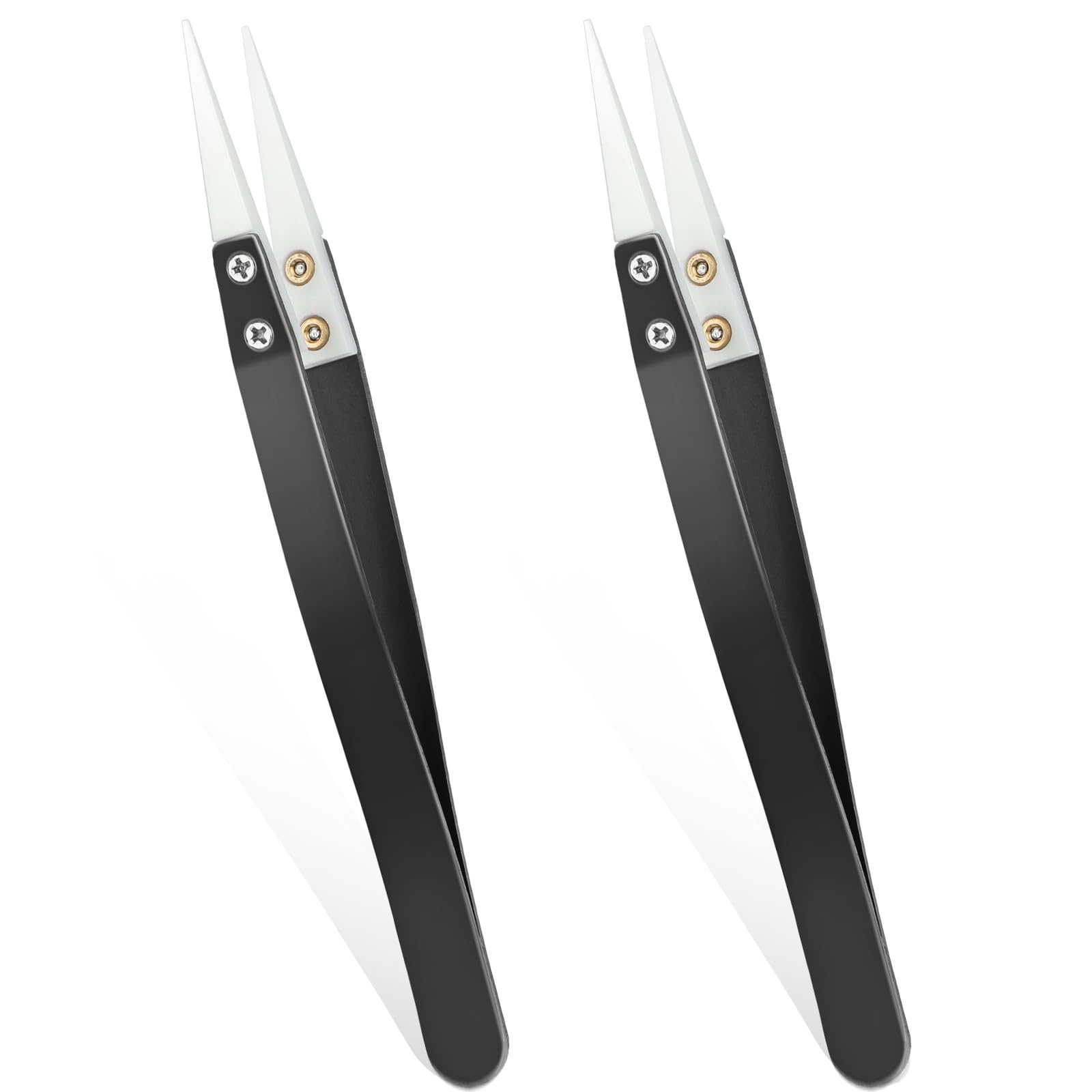 2pcs Ceramic Tweezers Stainless Steel Ceramic Precision Tweezers for Electronics, Non-Conductive Anti Static High Temperature Resistant Fine Point Tweezers for Precision Electrical Operation Black